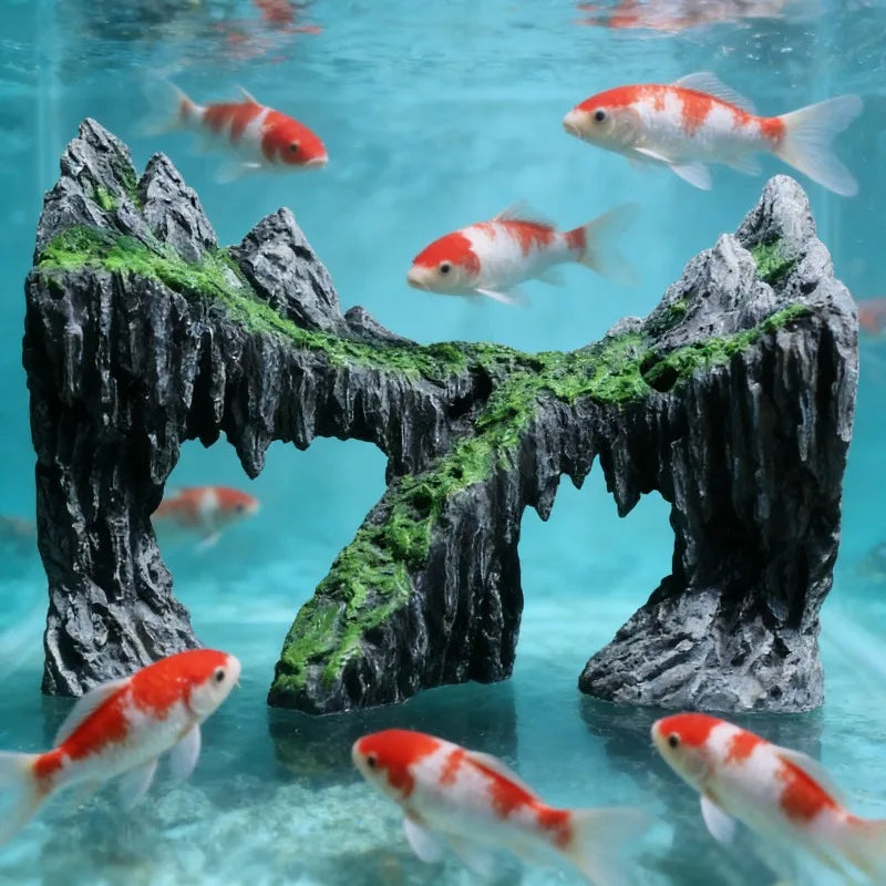 Sky Castle Style Aquarium Ornament Rock Mountain Canyon Scenery Decor Simulation Moss Stone Aquatic Plant Layout Safe Non-Toxic