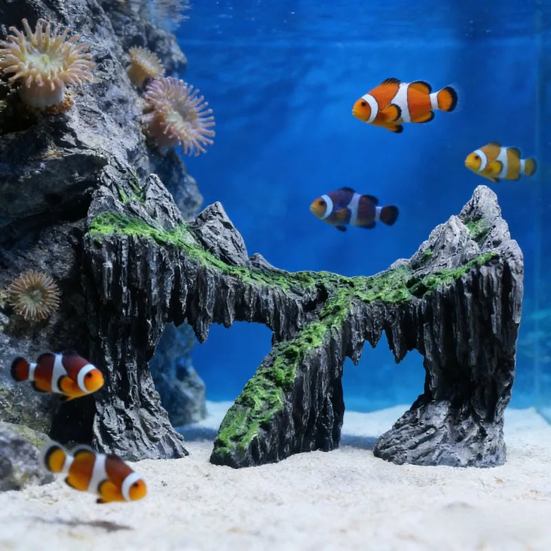 Sky Castle Style Aquarium Ornament Rock Mountain Canyon Scenery Decor Simulation Moss Stone Aquatic Plant Layout Safe Non-Toxic