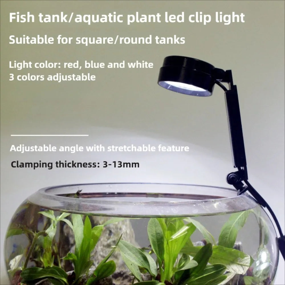 Mini LED Aquarium Light 5W USB Red Blue White Green LED Fish Tank Clip 3  Modes for Nano Tank Aquatic Planted Light
